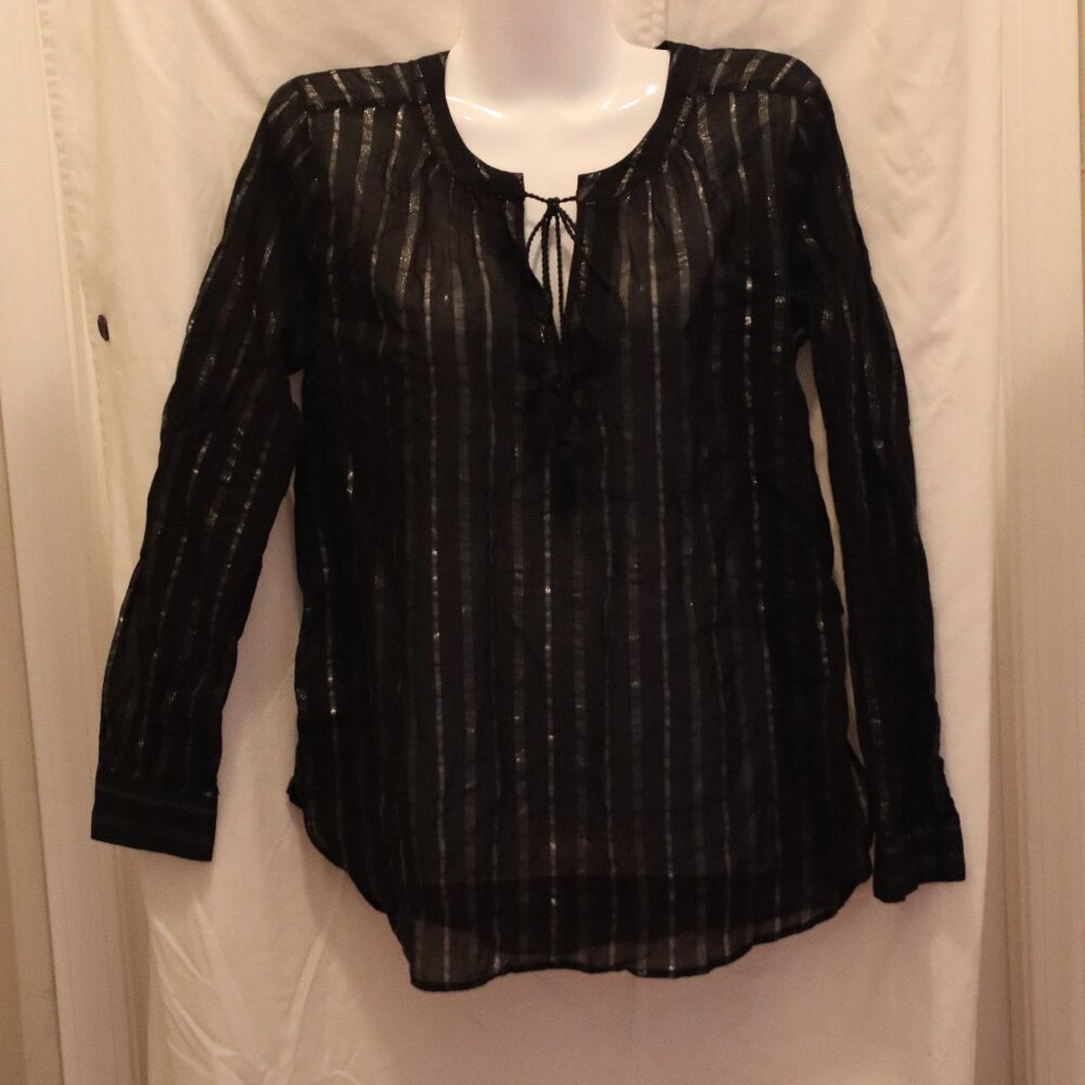 Like New Ann Taylor Loft Sheer Black striped Top size S